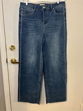 RFM Royalty For Me Studded High Rise Wide Leg Jeans Size 16 Inseam 31 inches.